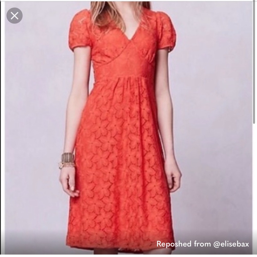 Anthropologie, Elegant Orange Lace Dress